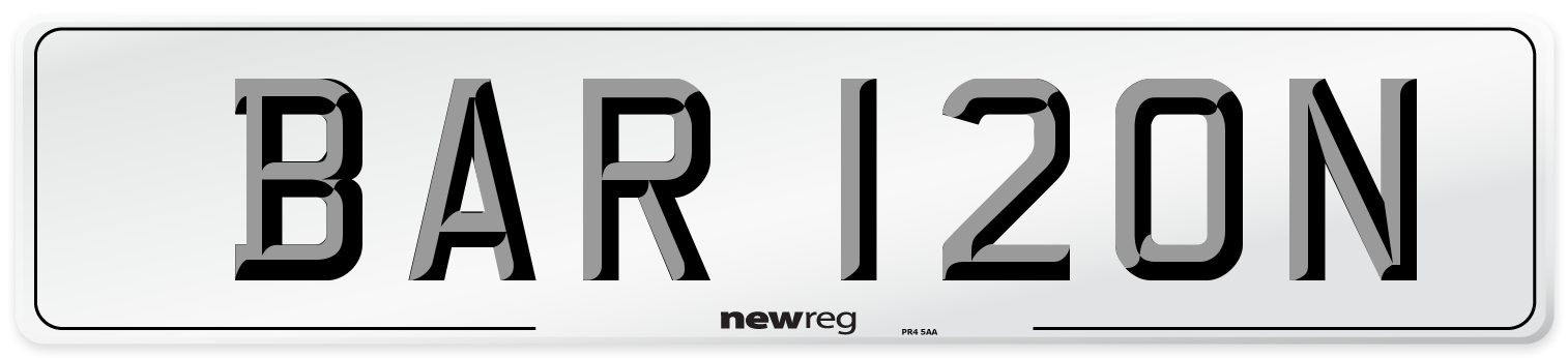 BAR 120N Number Plate from New Reg